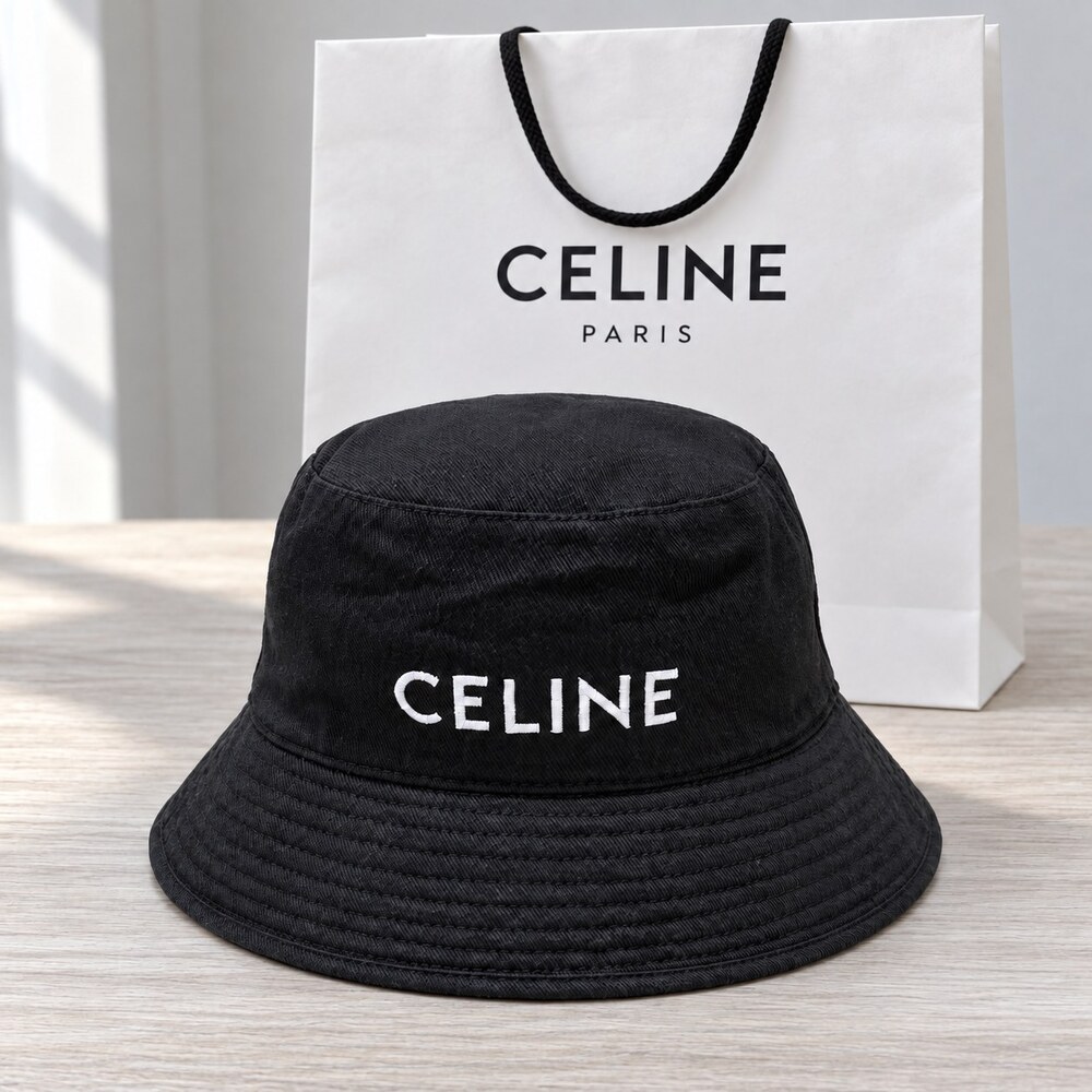 CELINE Black Cotton Bucket Hat